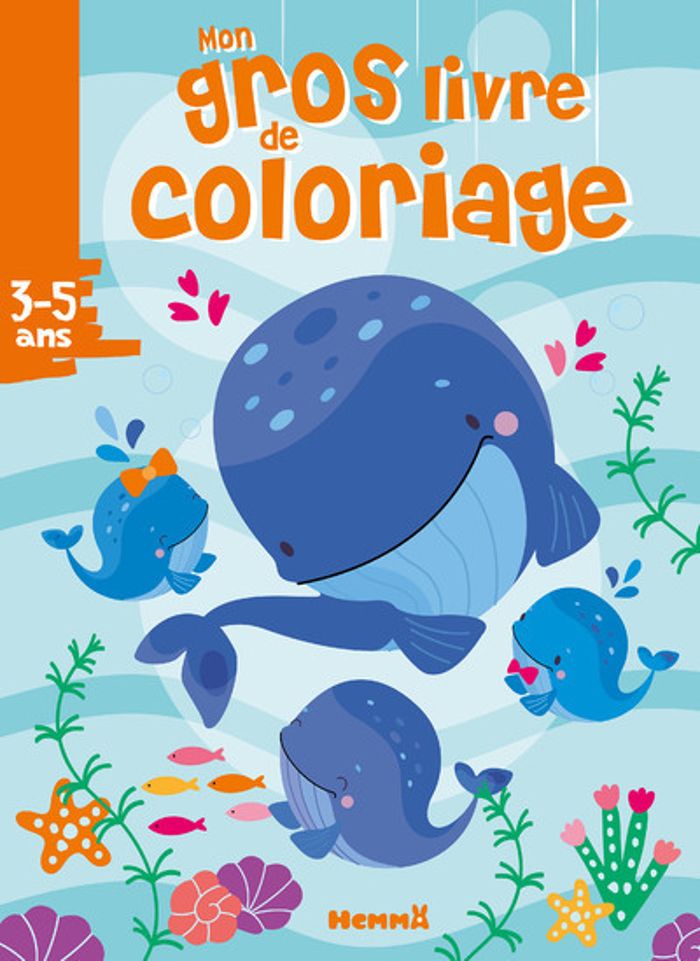 Couverture du livre « MON GROS LIVRE DE COLORIAGE (BALEINES) » de Collectif, librairie Les Contes Infusés à Corte