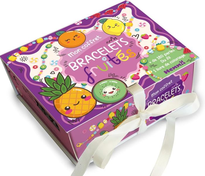 Couverture du livre « MON COFFRET BRACELETS FRUITES - + DE 180 PERLES, DU FIL, 1 LIVRE DE COLORIAGE » de Collectif, librairie Les Contes Infusés à Corte