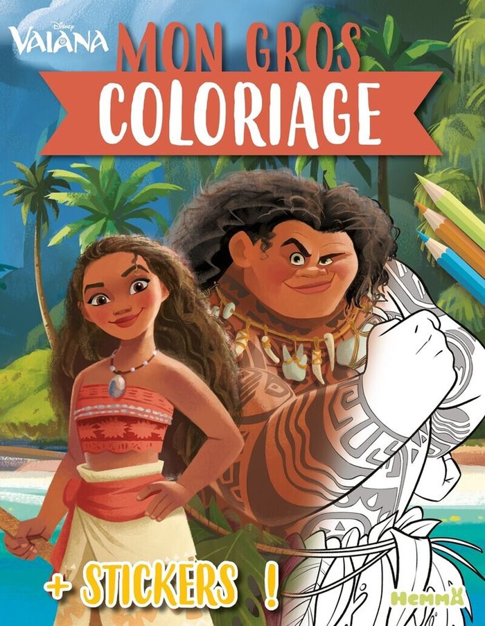 Couverture du livre « DISNEY VAIANA - MON GROS COLORIAGE + STICKERS ! (VAIANA ET MAU) » de Collectif, librairie Les Contes Infusés à Corte