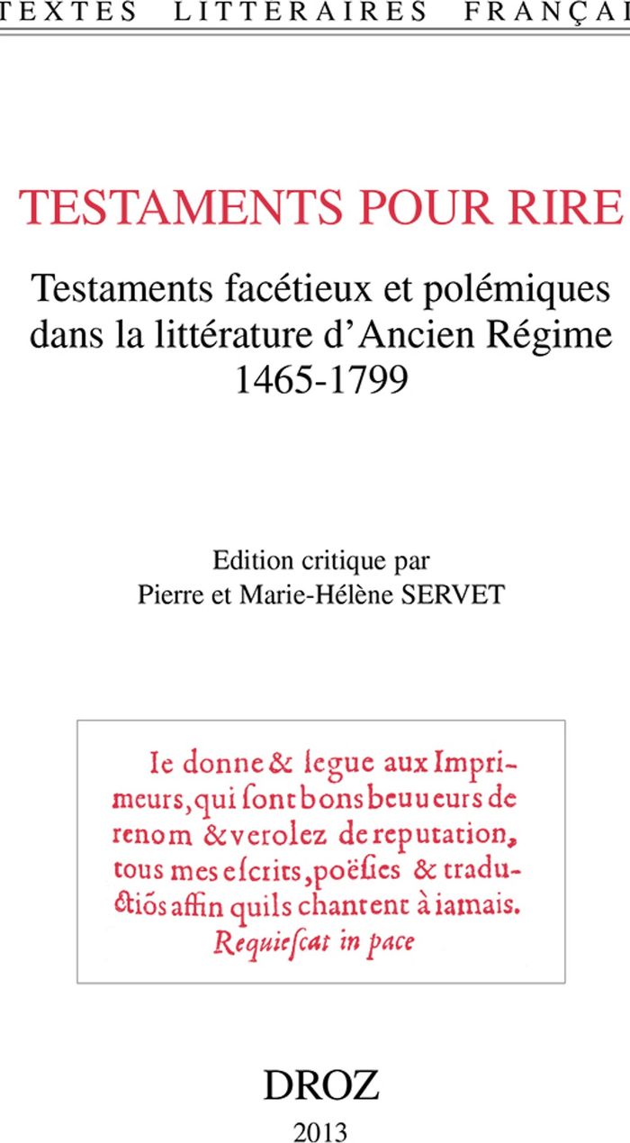 Couverture du livre « TESTAMENTS POUR RIRE » de Servet Pierre Et Mar, librairie Les Contes Infusés à Corte