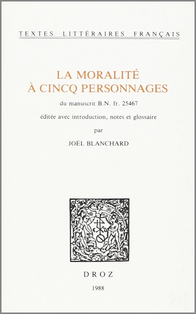 Couverture du livre « LA MORALITE A CINCQ PERSONNAGES » de Xxx, librairie Les Contes Infusés à Corte