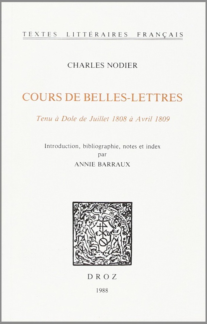 Couverture du livre « COURS DE BELLES-LETTRES », librairie Les Contes Infusés à Corte