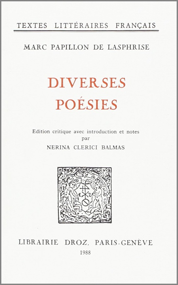 Couverture du livre « DIVERSES POESIES » de Papillon De Lasphris, librairie Les Contes Infusés à Corte
