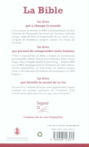 Quatrième de couverture de « BIBLE SEGOND 21 BROCHEE »