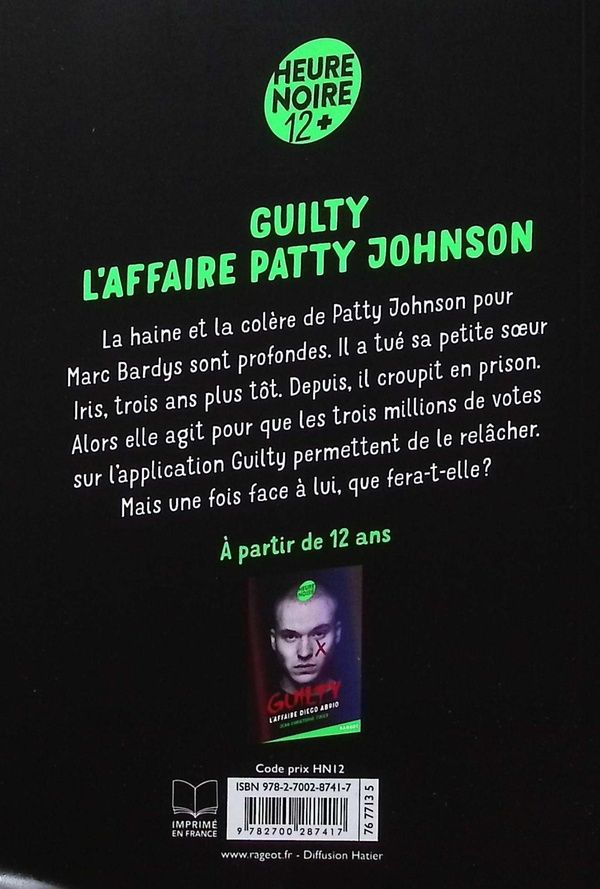 Quatrième de couverture de « L'affaire Patty Johnson »