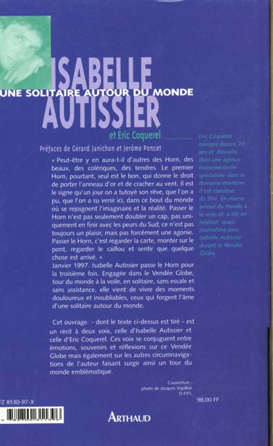Quatrième de couverture de « UNE SOLITAIRE AUTOUR DU MONDE »
