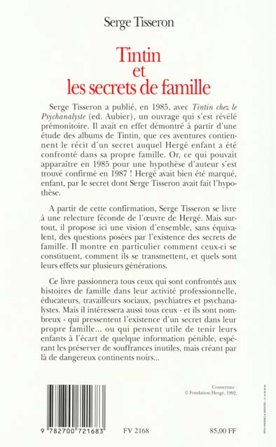 Quatrième de couverture de « TINTIN ET LES SECRETS DE FAMILLE »