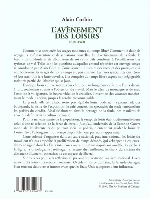 Quatrième de couverture de « L'AVENEMENT DES LOISIRS - 1850-1960 »