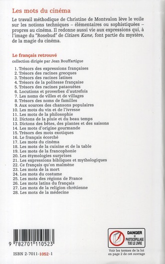 Quatrième de couverture de « LES MOTS DU CINEMA »