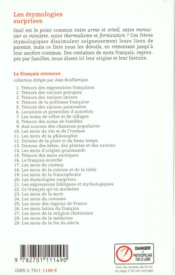 Quatrième de couverture de « LES ETYMOLOGIES SURPRISES »