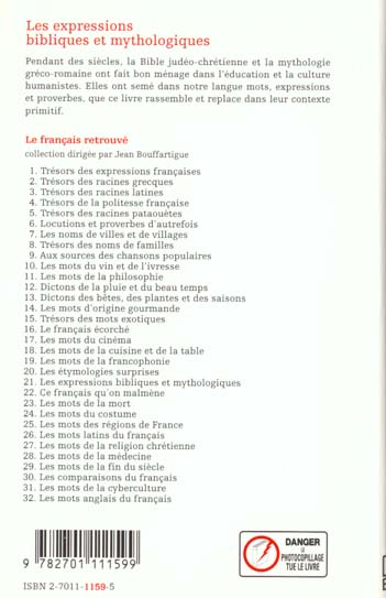 Quatrième de couverture de « LES EXPRESSIONS BIBLIQUES ET MYTHOLOGIQUES »