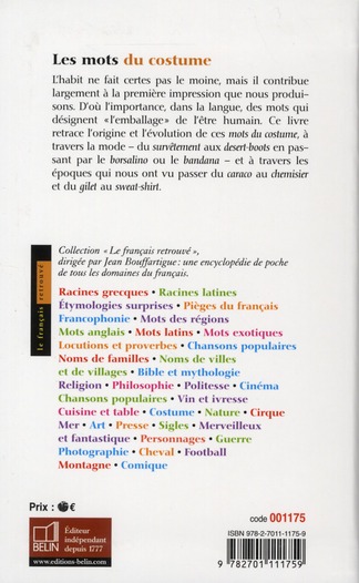 Quatrième de couverture de « LES MOTS DU COSTUME »