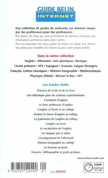 Quatrième de couverture de « INTERNET DANS LA CLASSE »