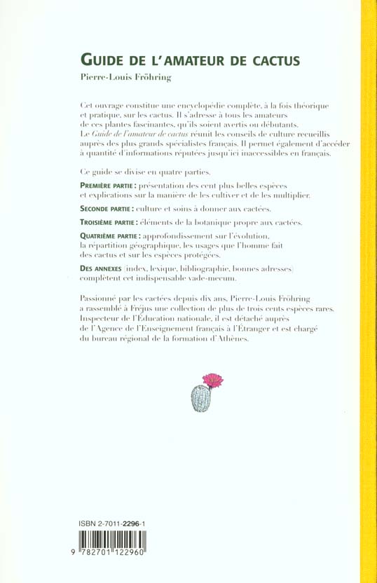 Quatrième de couverture de « GUIDE DE L'AMATEUR DE CACTUS »