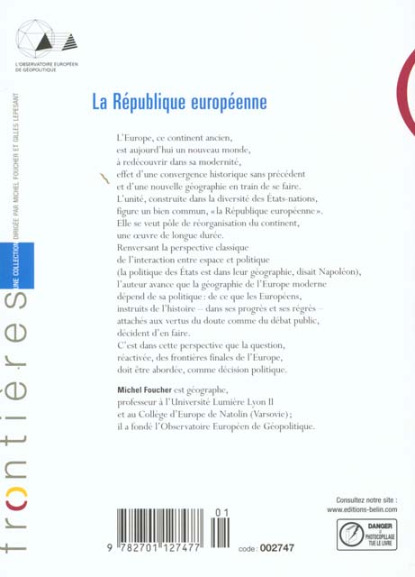 Quatrième de couverture de « LA REPUBLIQUE EUROPEENNE »