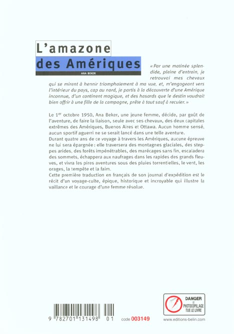 Quatrième de couverture de « L'AMAZONE DES AMERIQUES »