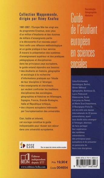 Quatrième de couverture de « GUIDE DE L'ETUDIANT ERASMUS EN SCIENCES SOCIALES »
