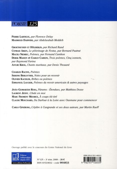 Quatrième de couverture de « POESIE N 125 »