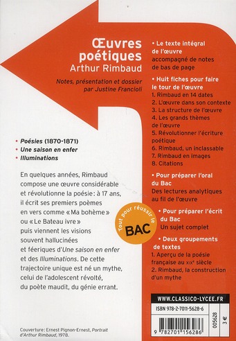Quatrième de couverture de « Oeuvres poétiques »