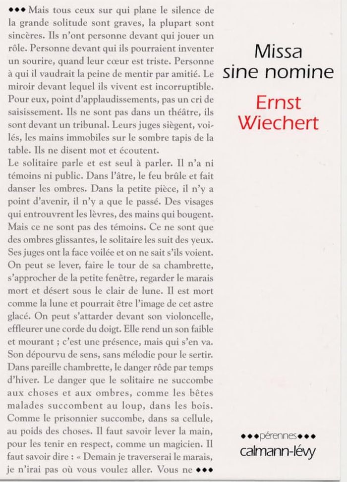 Couverture du livre « MISSA SINE NOMINE » de Ernst Wiechert, librairie Les Contes Infusés à Corte