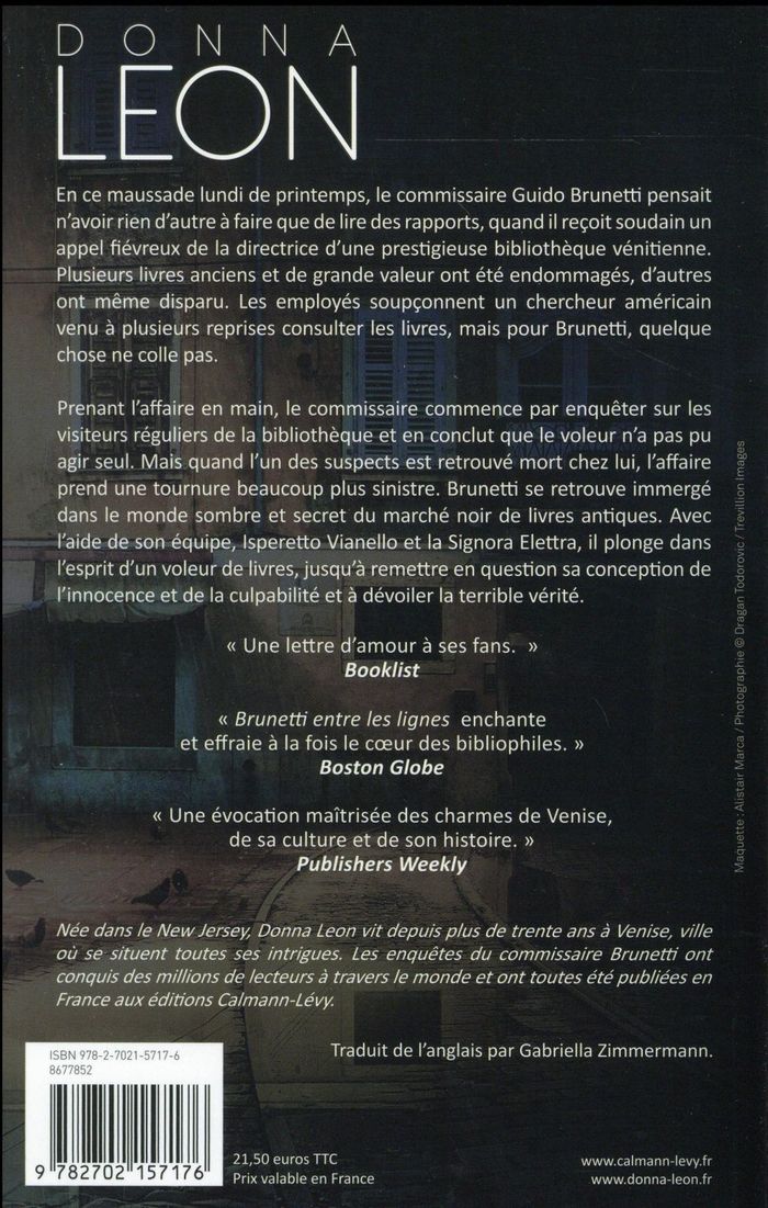 Quatrième de couverture de « Brunetti entre les lignes : roman »