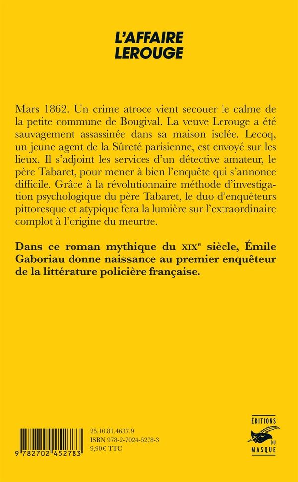 Quatrième de couverture de « L'affaire Lerouge »