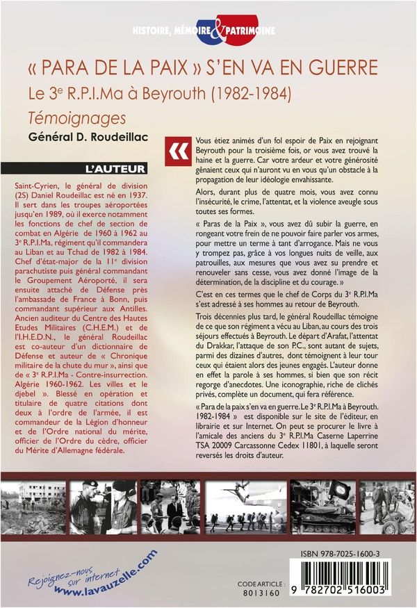 Quatrième de couverture de « PARA DE LA PAIX S'EN VA EN GUERRE - LE 3EME R P I MA A BEYROUTH (1982-1984) »