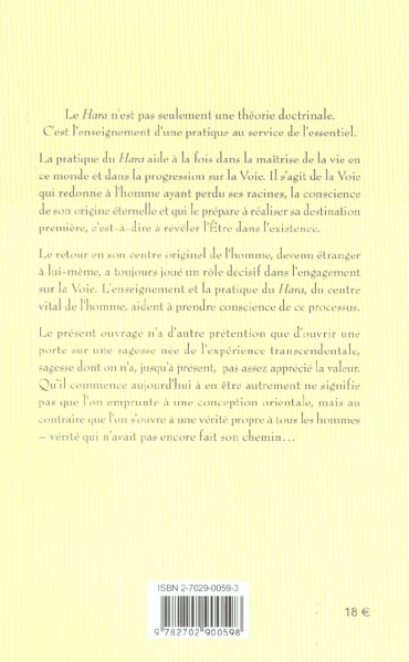 Quatrième de couverture de « HARA - CENTRE VITAL DE L'HOMME »