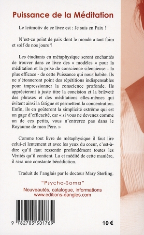 Quatrième de couverture de « PUISSANCE DE LA MEDITATION »