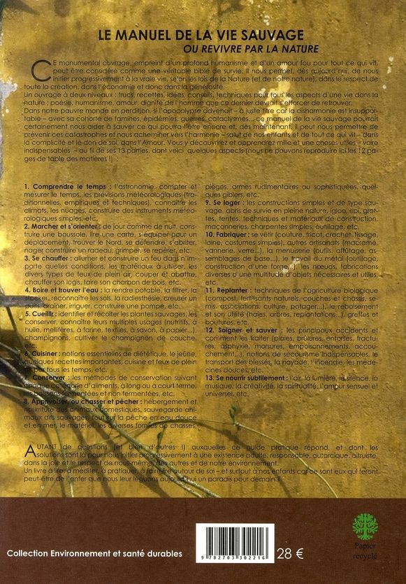 Quatrième de couverture de « LE MANUEL DE LA VIE SAUVAGE »