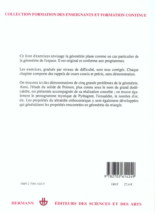 Quatrième de couverture de « GEOMETRIE DE L'ESPACE ET DU PLAN - SYNTHESE DE COURS. EXERCICES RESOLUS »