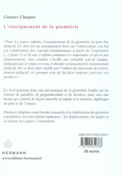 Quatrième de couverture de « L'ENSEIGNEMENT DE LA GEOMETRIE »