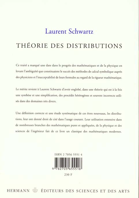 Quatrième de couverture de « THEORIE DES DISTRIBUTIONS »