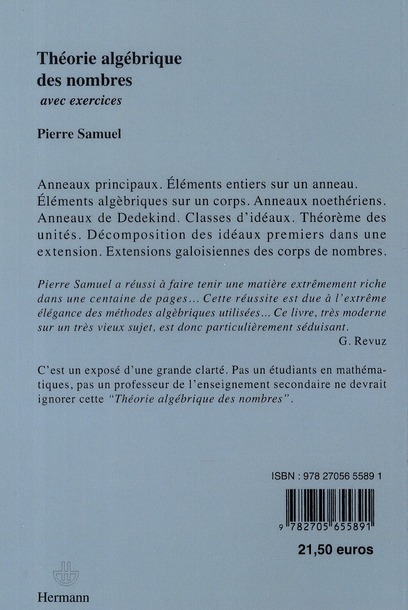 Quatrième de couverture de « THEORIE ALGEBRIQUE DES NOMBRES »