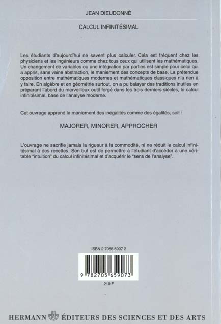Quatrième de couverture de « CALCUL INFINITESIMAL »