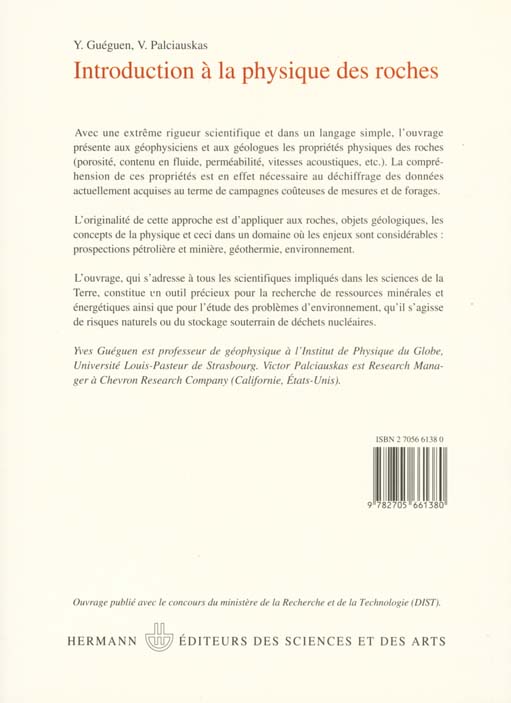 Quatrième de couverture de « INTRODUCTION A LA PHYSIQUE DES ROCHES »