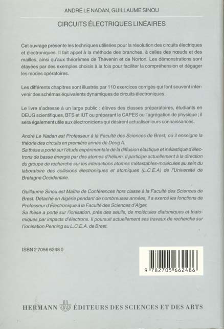 Quatrième de couverture de « CIRCUITS ELECTRIQUES LINEAIRES - TECHNIQUES D'ANALYSE »