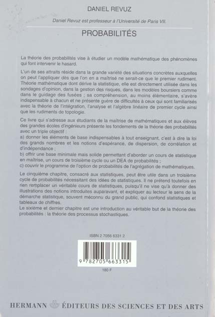 Quatrième de couverture de « PROBABILITES »