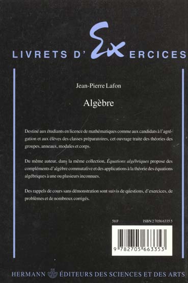 Quatrième de couverture de « ALGEBRE »