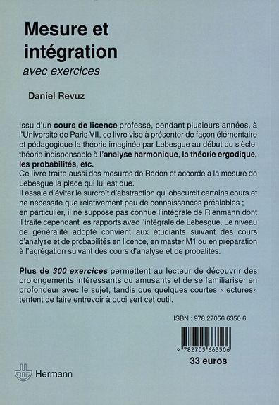 Quatrième de couverture de « MESURE ET INTEGRATION »