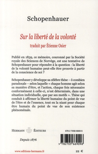 Quatrième de couverture de « Sur la liberté de la volonté »