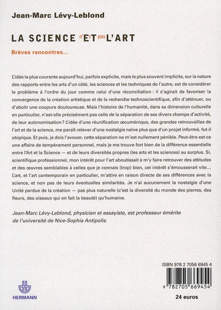 Quatrième de couverture de « La science n'est pas l'art : brèves rencontres »