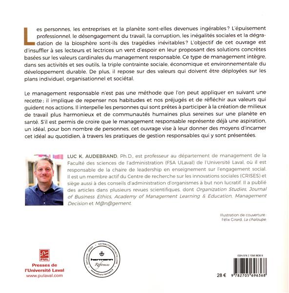 Quatrième de couverture de « LE MANAGEMENT RESPONSABLE - UNE APPROCHE AXIOLOGIQUE »