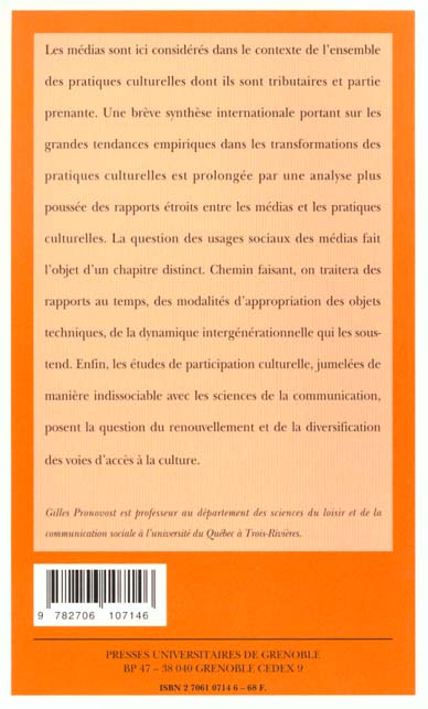 Quatrième de couverture de « MEDIAS ET PRATIQUES CULTURELLES »