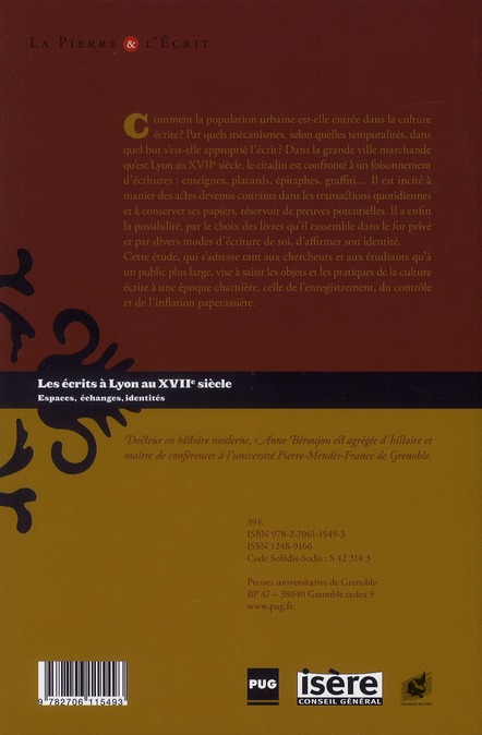 Quatrième de couverture de « ECRITS A LYON AU XVIIE SIECLE (LES) »