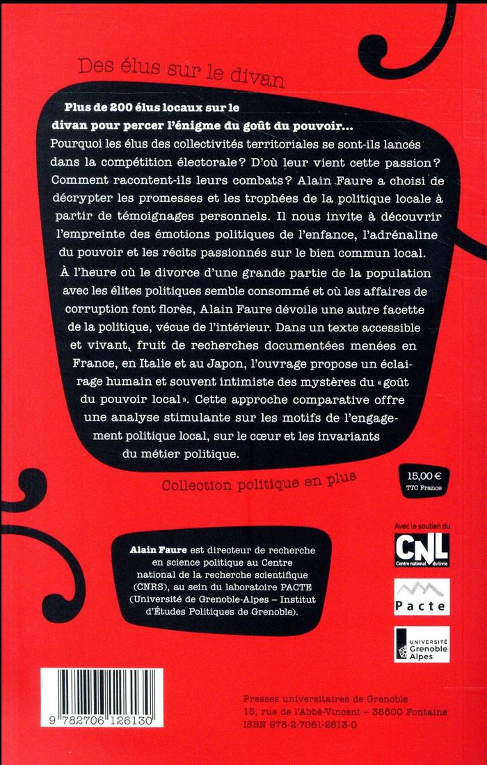 Quatrième de couverture de « DES ELUS SUR LE DIVAN »
