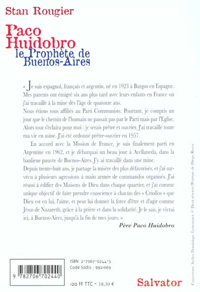 Quatrième de couverture de « PROPHETE A BUENOS-AIRES »