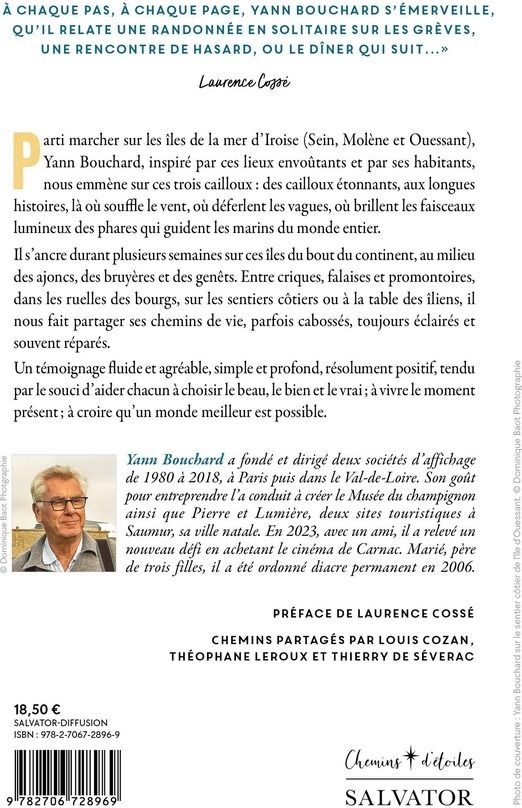 Quatrième de couverture de « Marche au vent portant à Sein, Molène et Ouessant : chemins partagés, Louis Cozan, Théophane Leroux, Thierry de Sévérac »