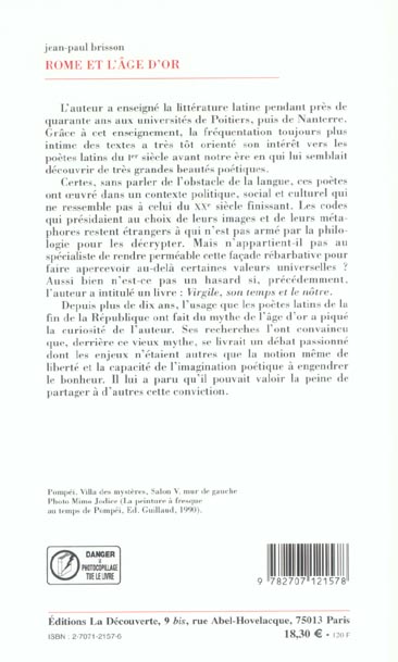 Quatrième de couverture de « ROME ET L'AGE D'OR »