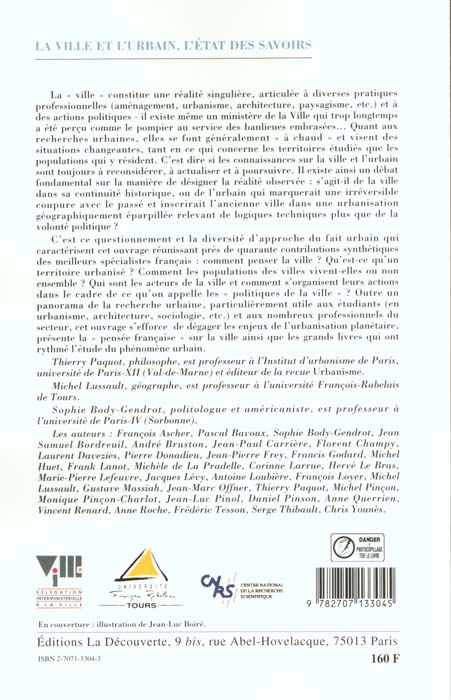 Quatrième de couverture de « LA VILLE ET L'URBAIN, L'ETAT DES SAVOIRS »